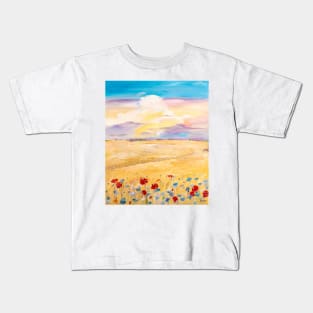 Poppies and Cornflowers Near a Wheat Field Kids T-Shirt